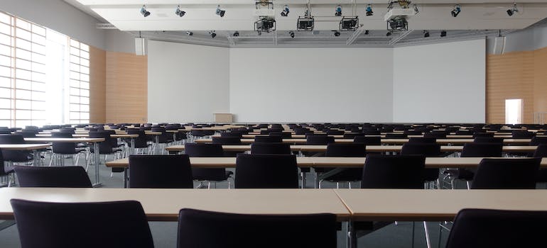 A classroom suitable for hosting a talk on debunking myths about marijuana's harmless reputation in West Virginia