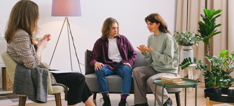 A couple talking to a therapist