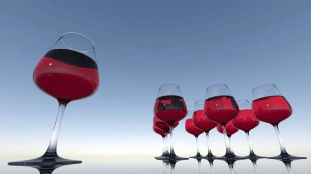 Wine glasses on a transparent surface.