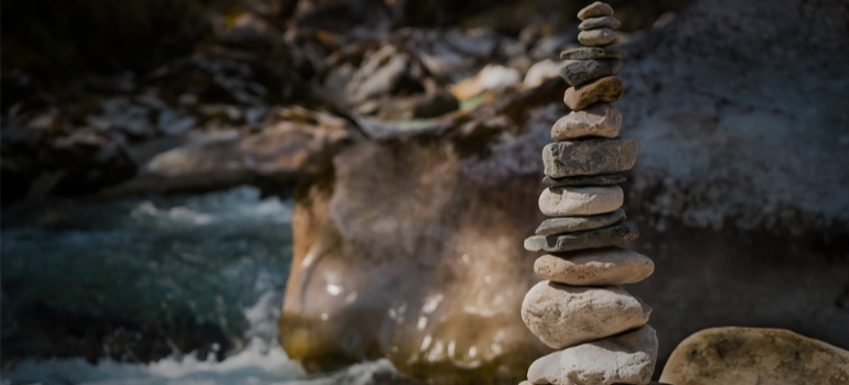 A close-up of small rocks stacked on top of each other.