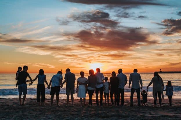 Several generations of a family at the beach.