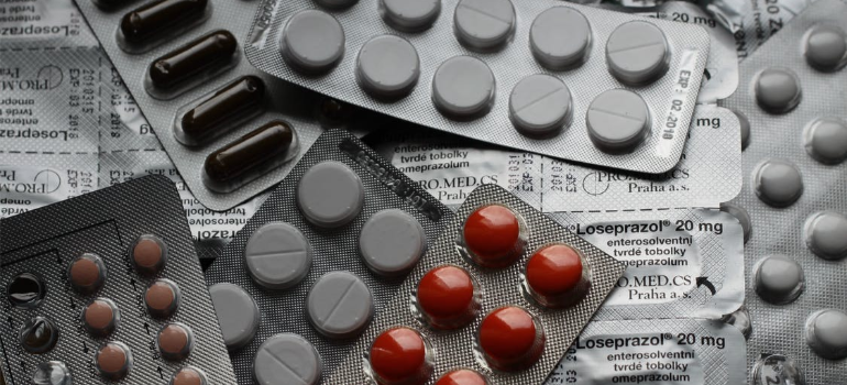 An assortment of medicinal drug blister packs.