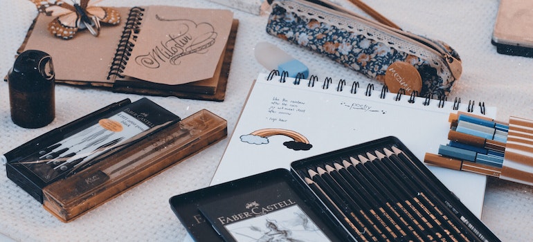 Arts and crafts materials on a table.