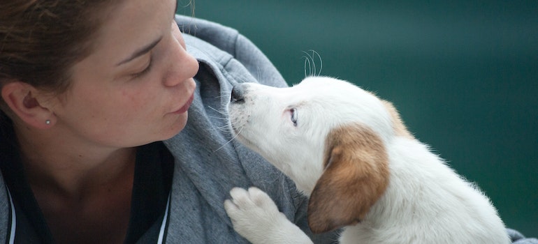 Woman with a puppy.