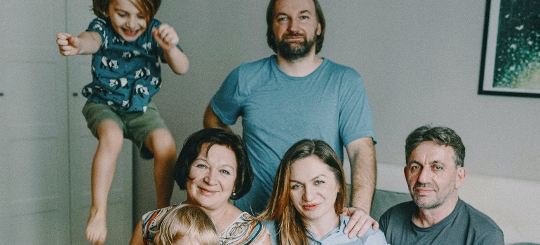 a happy family posing for a photo