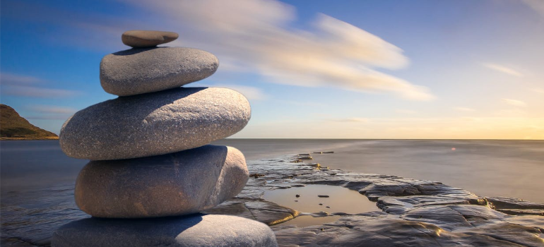 Stacked stones by the sea.