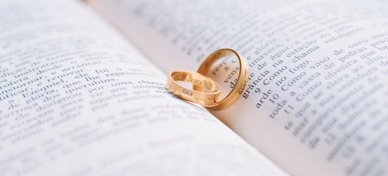 wedding rings in a book