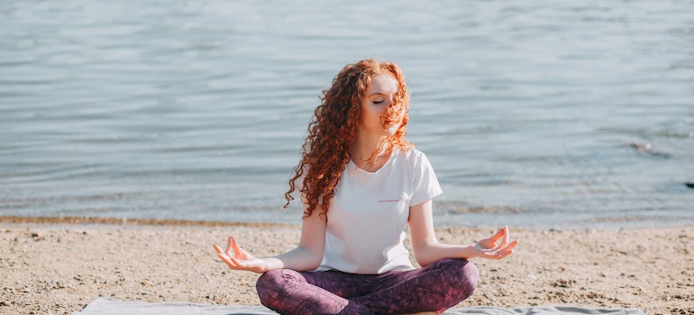 a woman meditating