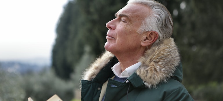 a man breathing deeply in gratitude