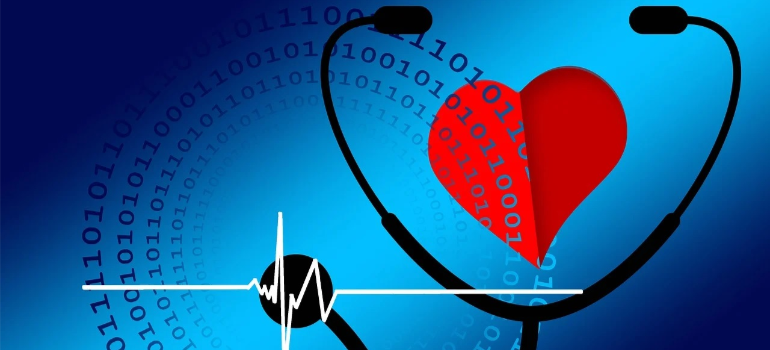 An illustration of a heart next to a stethoscope.