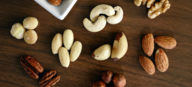 Different types of nuts, an example of key vitamins and supplements for meth recovery