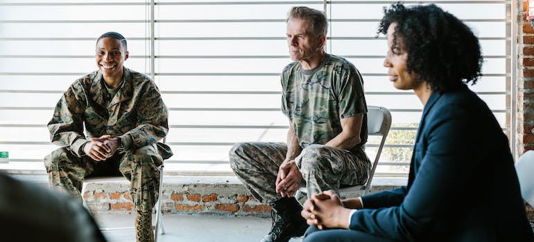 Veterans during therapy after discussing socio-economic factors affecting drug abuse in Clarksburg