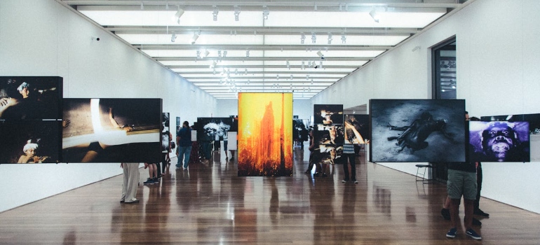Paintings in an art gallery