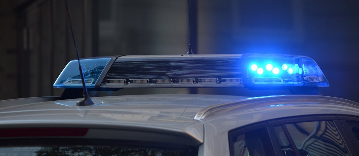 Emergency lights on a police vehicle.