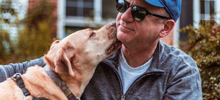 Dog licking a man's face showing the healing power of animals.