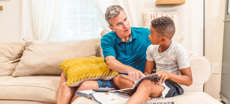 Father and son having a conversation