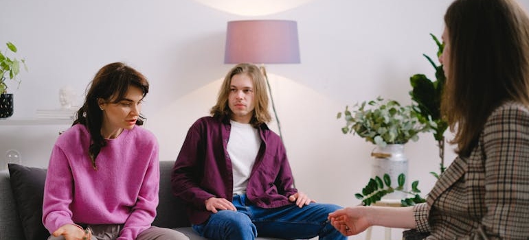 Couple talking to a therapist.