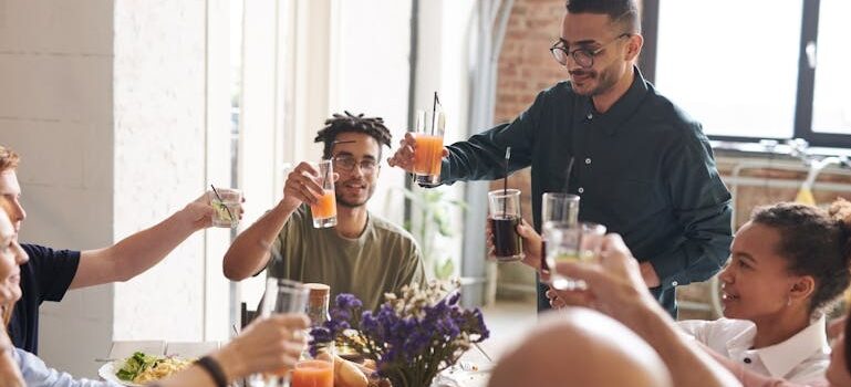 A picture of friends and family having dinner
