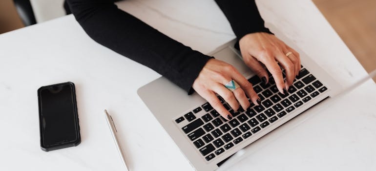 A woman using a laptop