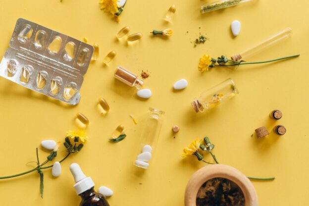 The picture of drugs and herbs represents Synthetic vs. Organic Drugs