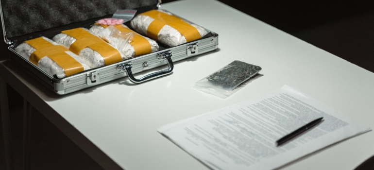 drugs and paperwork on the desk