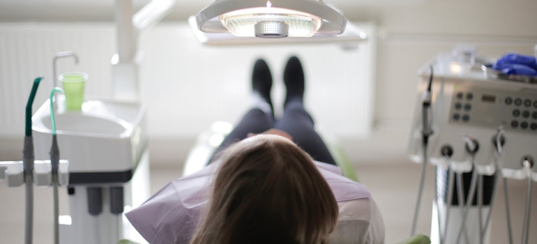 a woman at the dentist office