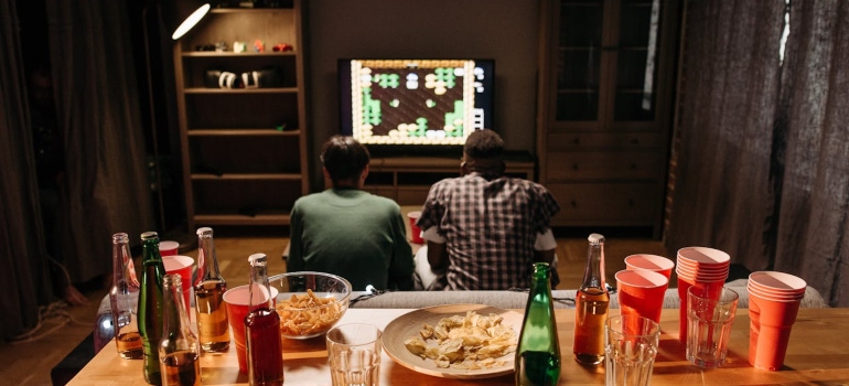 two man sitting after drinking