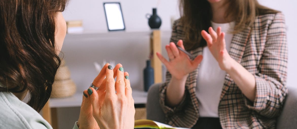 Therapist calming down a patient.