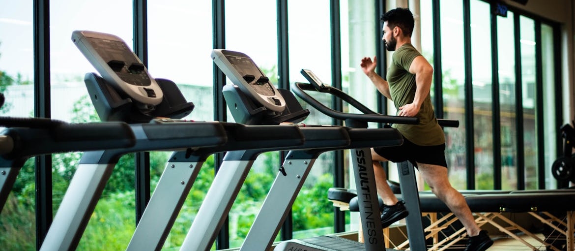 Man running on a treadmill.