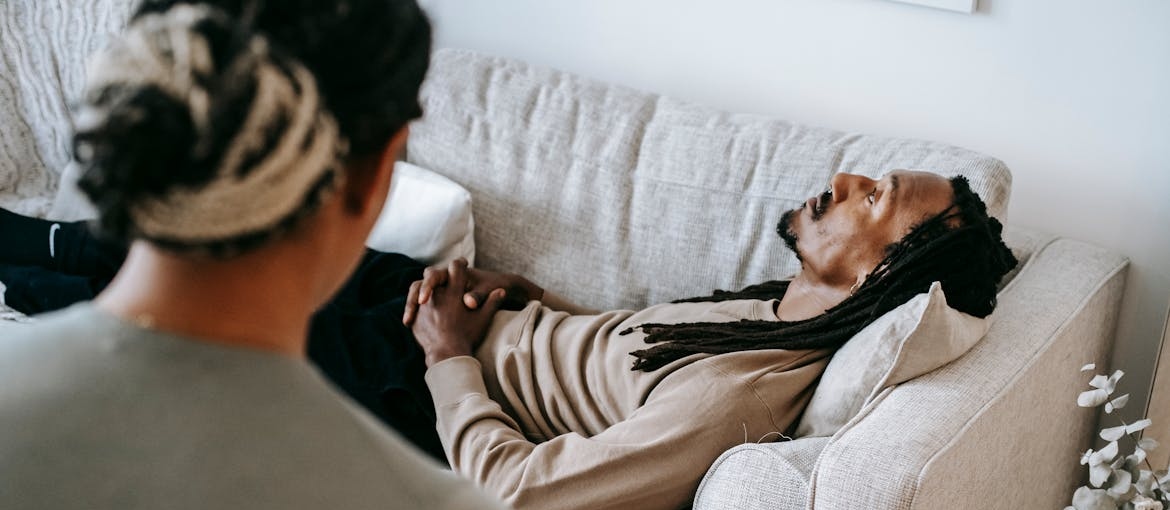 Man getting professional help for nutrition and mental health.