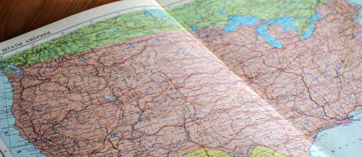 Paper map of the USA.