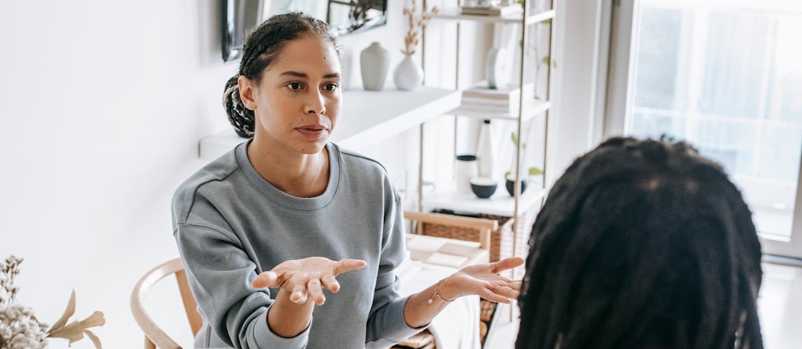 Woman setting boundaries with an addict.