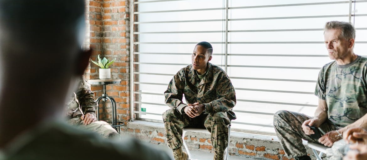 Veterans discussing their problems in mental health support groups.