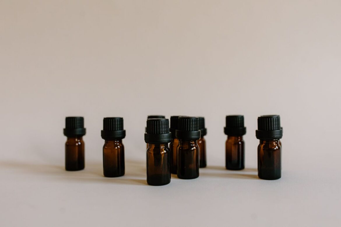 Small, brown glass bottles.